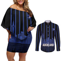 New Zealand Auckland Football Custom Couples Matching Off Shoulder Short Dress and Long Sleeve Button Shirt Go City of Sails Est 2025 LT14 Black - Polynesian Pride