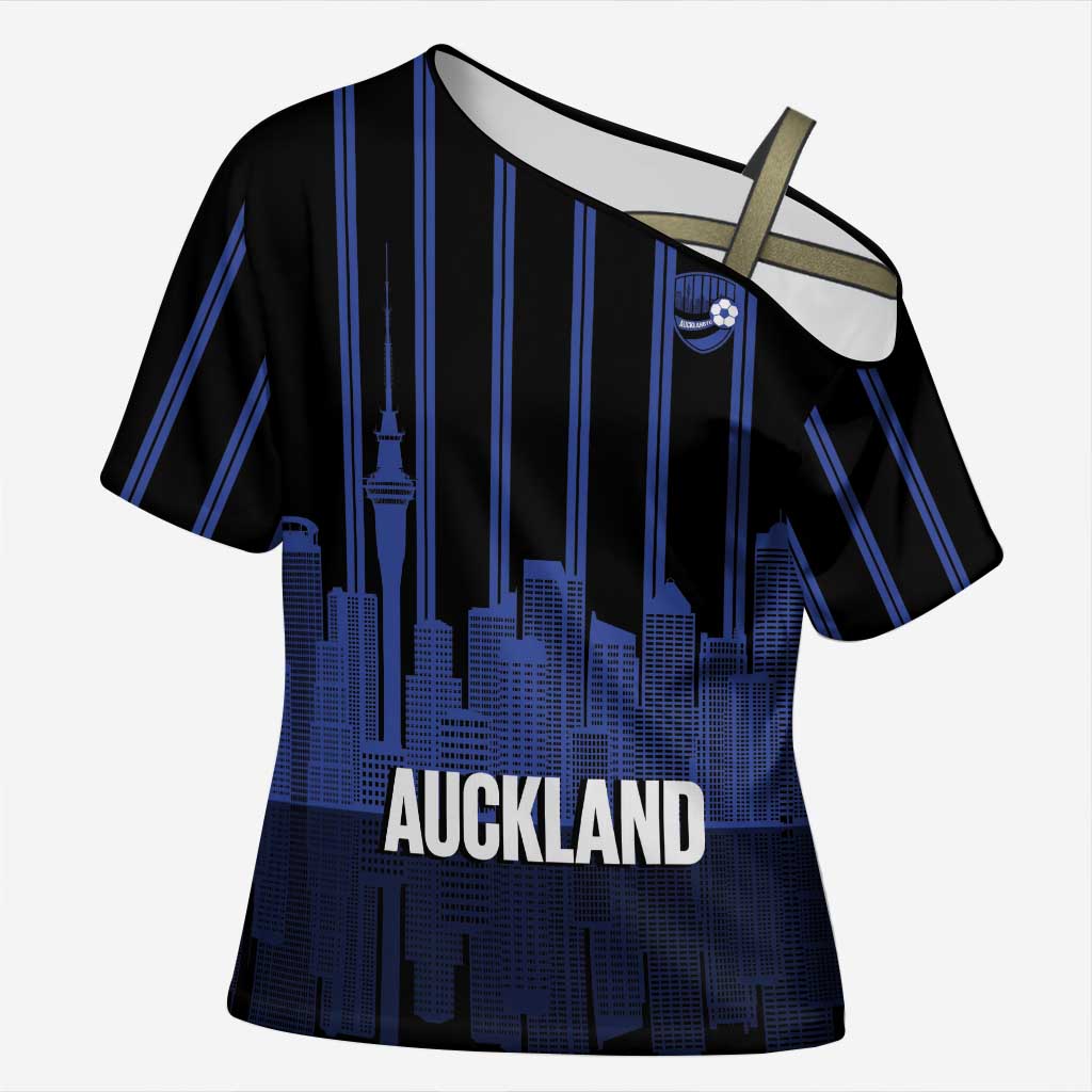 New Zealand Auckland Football Custom Cross Shoulder Shirt Go City of Sails Est 2025 LT14 Female Black - Polynesian Pride