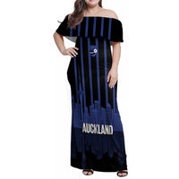 New Zealand Auckland Football Custom Family Matching Off Shoulder Maxi Dress and Hawaiian Shirt Go City of Sails Est 2025 LT14 Mom's Dress Black - Polynesian Pride