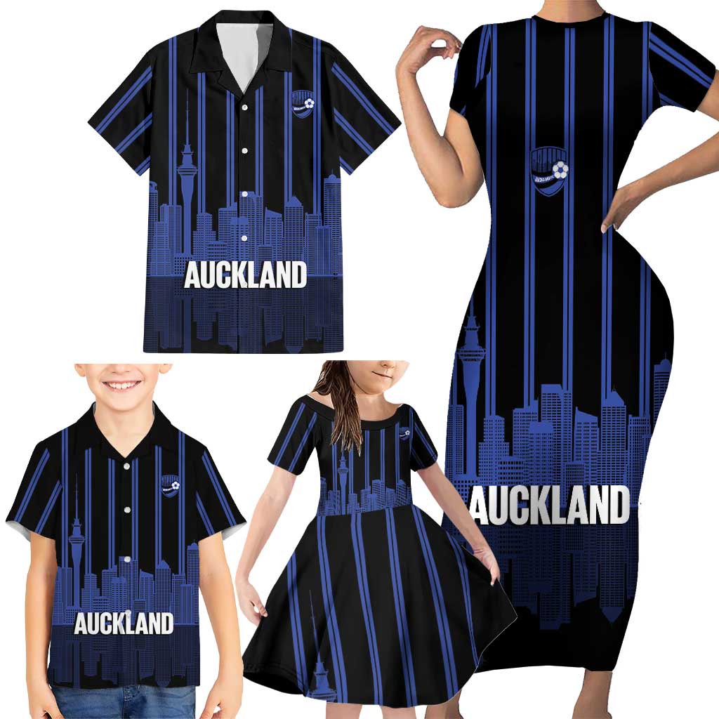 New Zealand Auckland Football Custom Family Matching Short Sleeve Bodycon Dress and Hawaiian Shirt Go City of Sails Est 2025 LT14 - Polynesian Pride