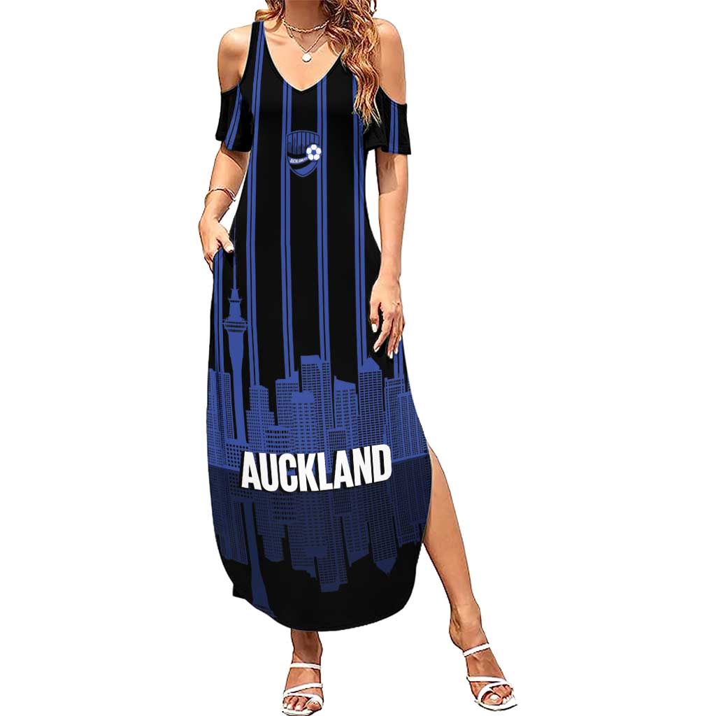 New Zealand Auckland Football Custom Family Matching Summer Maxi Dress and Hawaiian Shirt Go City of Sails Est 2025 LT14 Mom's Dress Black - Polynesian Pride