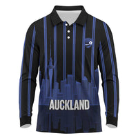 New Zealand Auckland Football Custom Long Sleeve Polo Shirt Go City of Sails Est 2025 LT14 Black - Polynesian Pride