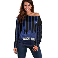 New Zealand Auckland Football Custom Off Shoulder Sweater Go City of Sails Est 2025 LT14 Women Black - Polynesian Pride