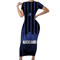 New Zealand Auckland Football Custom Short Sleeve Bodycon Dress Go City of Sails Est 2025 LT14 Long Dress Black - Polynesian Pride
