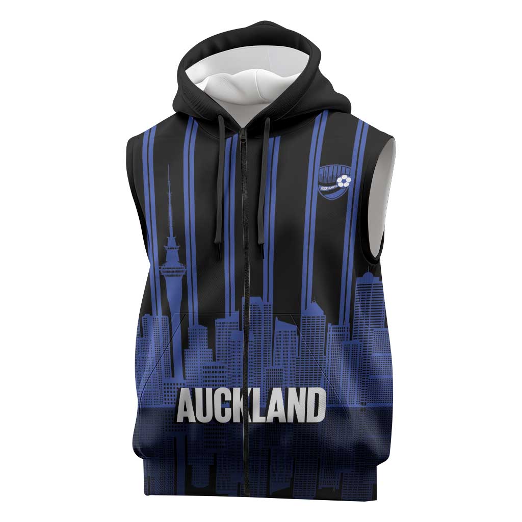 New Zealand Auckland Football Custom Sleeveless Zip Hoodie Go City of Sails Est 2025 LT14 Black - Polynesian Pride