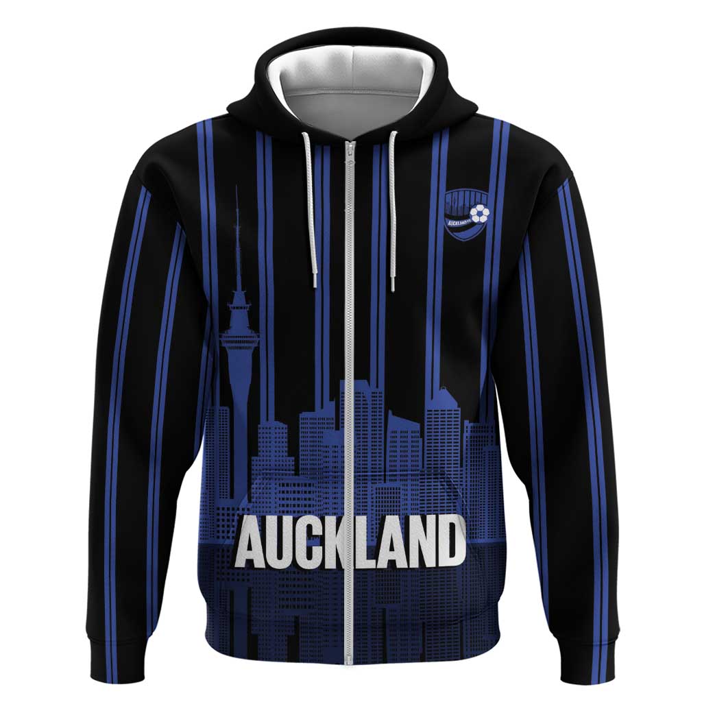New Zealand Auckland Football Custom Zip Hoodie Go City of Sails Est 2025 LT14 Zip Hoodie Black - Polynesian Pride