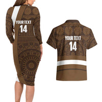Bula Fiji Football Custom Couples Matching Long Sleeve Bodycon Dress and Hawaiian Shirt One Vanua One Team Tapa Pattern LT14 - Polynesian Pride