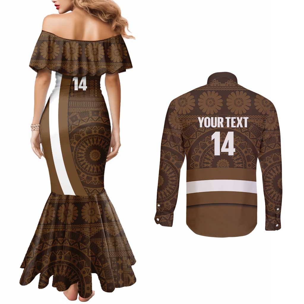 Bula Fiji Football Custom Couples Matching Mermaid Dress and Long Sleeve Button Shirt One Vanua One Team Tapa Pattern LT14 - Polynesian Pride