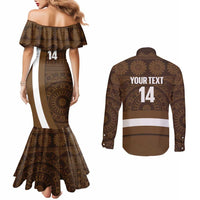 Bula Fiji Football Custom Couples Matching Mermaid Dress and Long Sleeve Button Shirt One Vanua One Team Tapa Pattern LT14 - Polynesian Pride