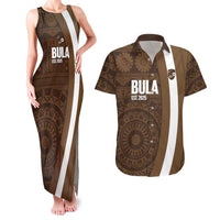 Bula Fiji Football Custom Couples Matching Tank Maxi Dress and Hawaiian Shirt One Vanua One Team Tapa Pattern LT14 Brown - Polynesian Pride