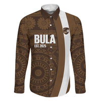 Bula Fiji Football Custom Family Matching Off The Shoulder Long Sleeve Dress and Hawaiian Shirt One Vanua One Team Tapa Pattern LT14 Dad's Shirt - Long Sleeve Brown - Polynesian Pride