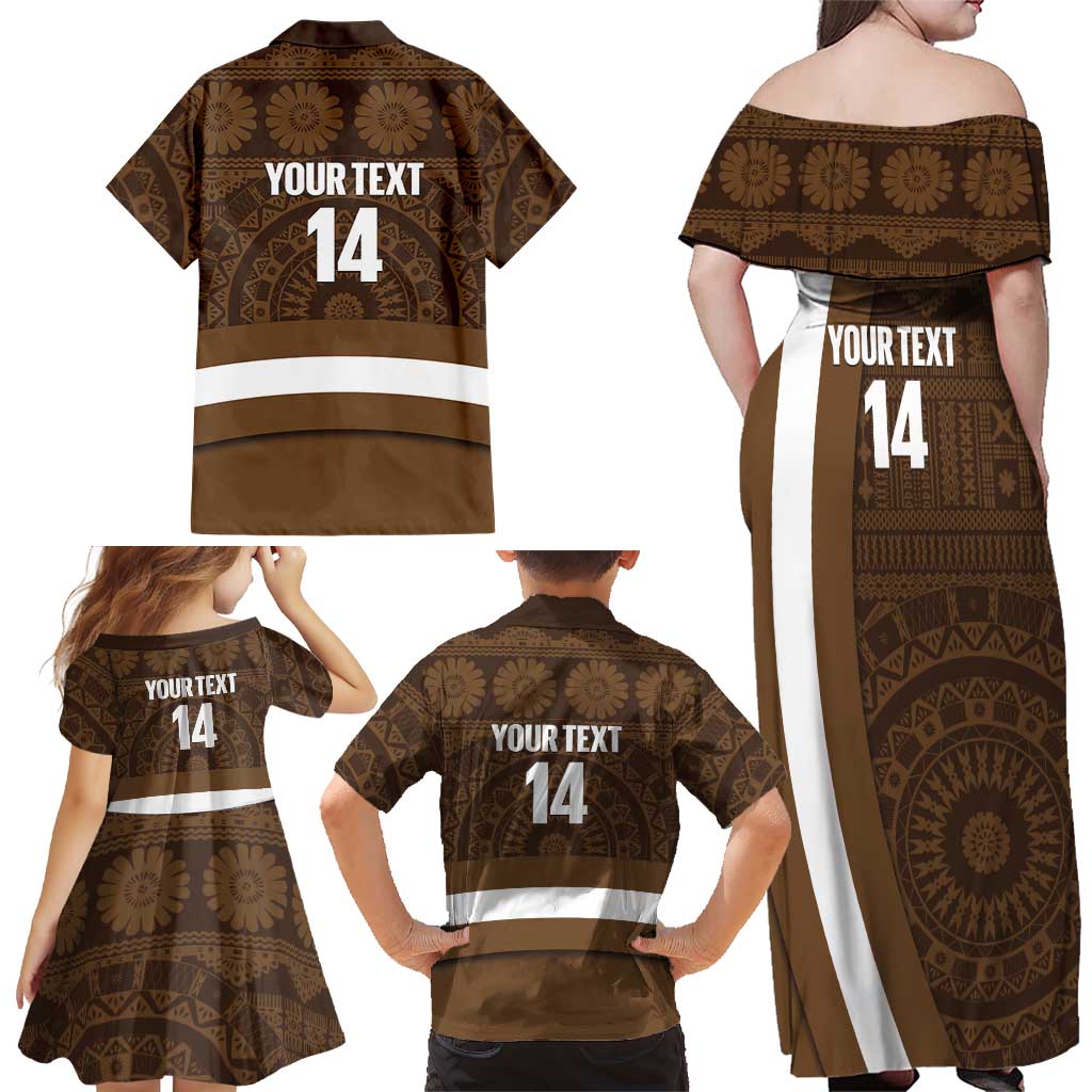 Bula Fiji Football Custom Family Matching Off Shoulder Maxi Dress and Hawaiian Shirt One Vanua One Team Tapa Pattern LT14 - Polynesian Pride