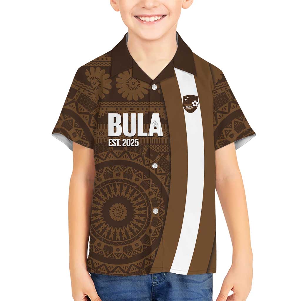 Bula Fiji Football Custom Family Matching Off Shoulder Short Dress and Hawaiian Shirt One Vanua One Team Tapa Pattern LT14 Son's Shirt Brown - Polynesian Pride