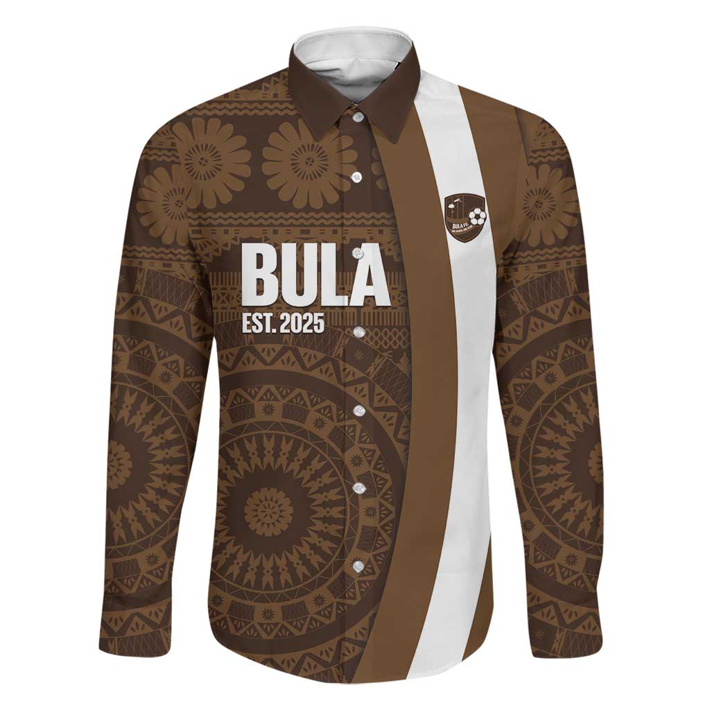 Bula Fiji Football Custom Family Matching Puletasi and Hawaiian Shirt One Vanua One Team Tapa Pattern LT14 Dad's Shirt - Long Sleeve Brown - Polynesian Pride