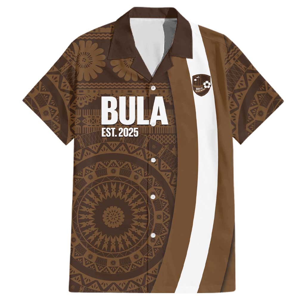 Bula Fiji Football Custom Family Matching Short Sleeve Bodycon Dress and Hawaiian Shirt One Vanua One Team Tapa Pattern LT14 Dad's Shirt - Short Sleeve Brown - Polynesian Pride
