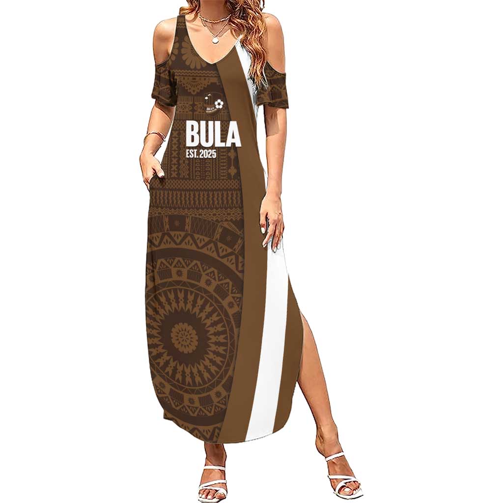 Bula Fiji Football Custom Family Matching Summer Maxi Dress and Hawaiian Shirt One Vanua One Team Tapa Pattern LT14 Mom's Dress Brown - Polynesian Pride