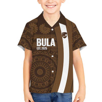 Bula Fiji Football Custom Family Matching Summer Maxi Dress and Hawaiian Shirt One Vanua One Team Tapa Pattern LT14 Son's Shirt Brown - Polynesian Pride