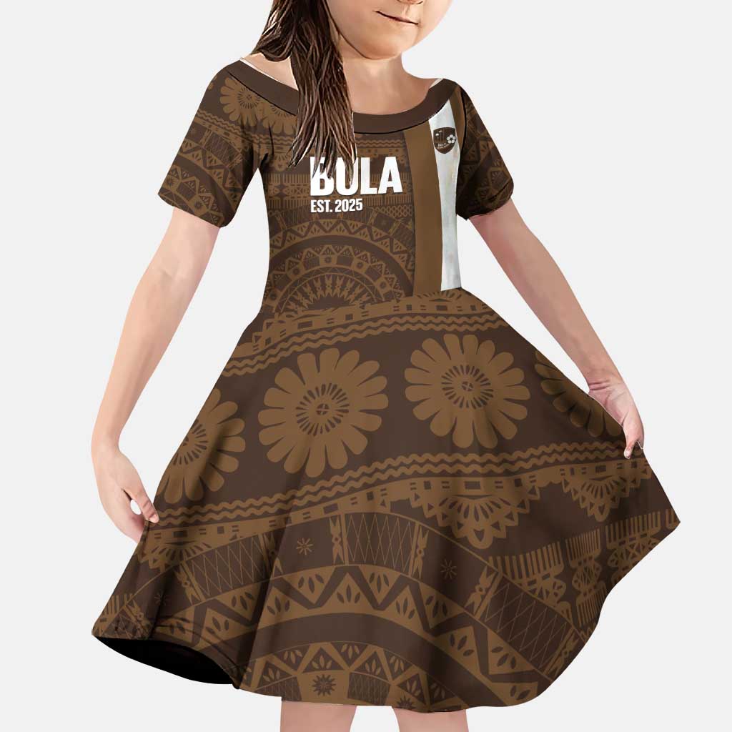 Bula Fiji Football Custom Family Matching Tank Maxi Dress and Hawaiian Shirt One Vanua One Team Tapa Pattern LT14 Daughter's Dress Brown - Polynesian Pride