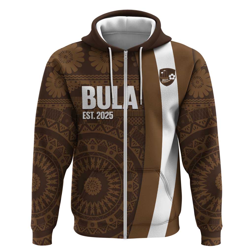Bula Fiji Football Custom Hoodie One Vanua One Team Tapa Pattern LT14 Zip Hoodie Brown - Polynesian Pride