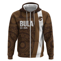 Bula Fiji Football Custom Hoodie One Vanua One Team Tapa Pattern LT14 Zip Hoodie Brown - Polynesian Pride