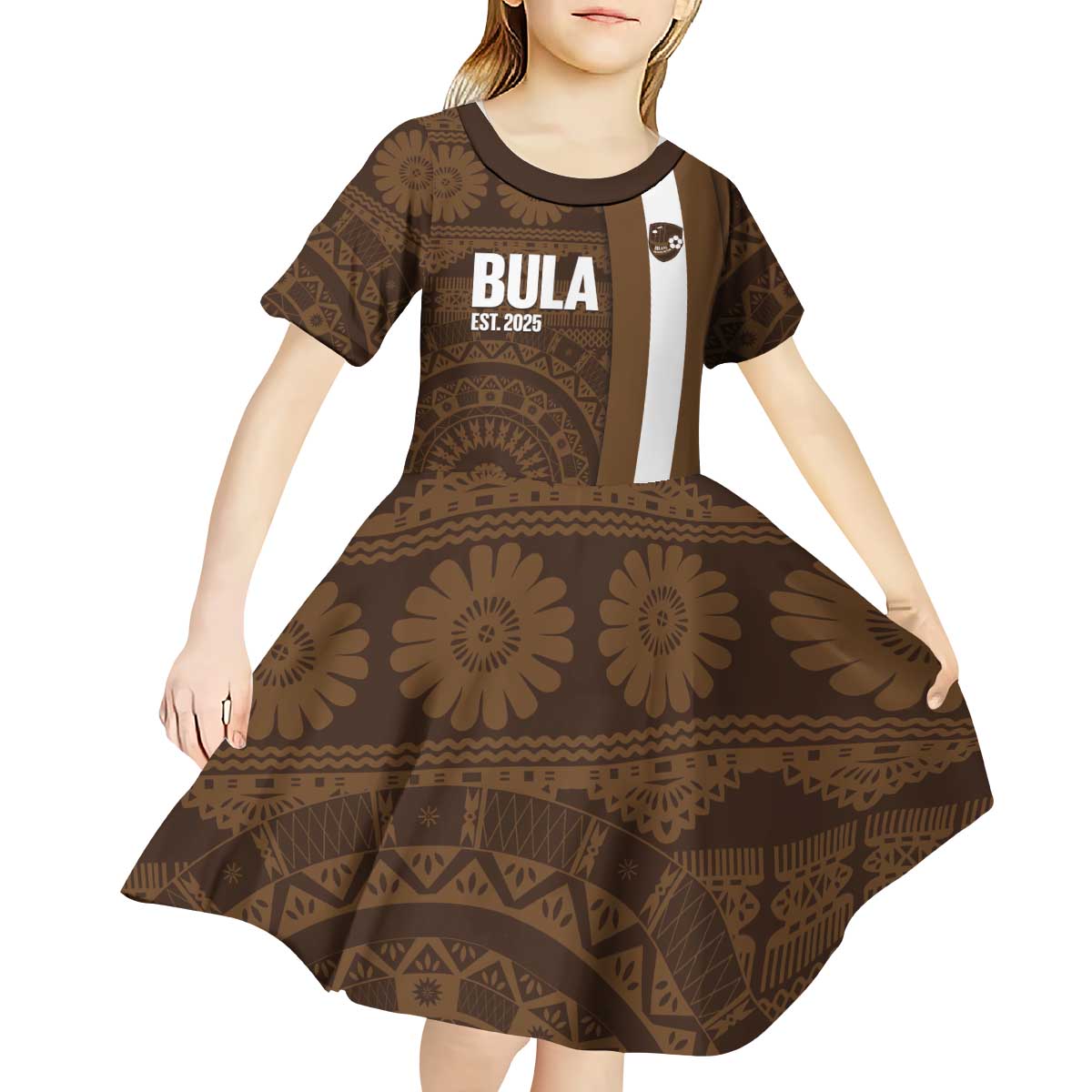 Bula Fiji Football Custom Kid Short Sleeve Dress One Vanua One Team Tapa Pattern