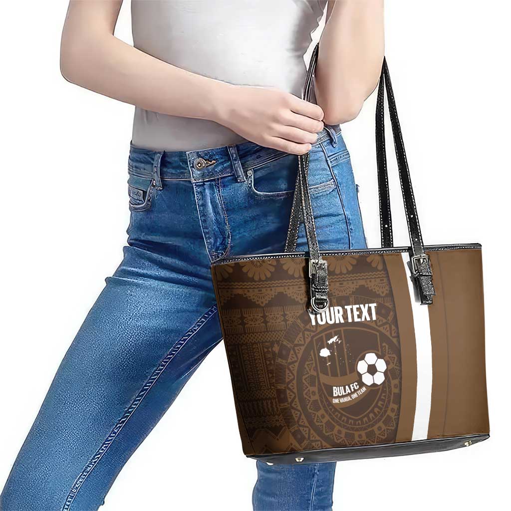 Bula Fiji Football Custom Leather Tote Bag One Vanua One Team Tapa Pattern