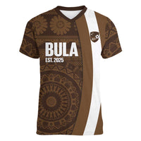 Bula Fiji Football Custom Women V-Neck T-Shirt One Vanua One Team Tapa Pattern LT14 Female Brown - Polynesian Pride
