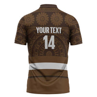 Bula Fiji Football Custom Zipper Polo Shirt One Vanua One Team Tapa Pattern
