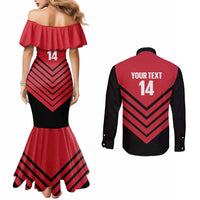 Hekari Papua New Guinea Football Custom Couples Matching Mermaid Dress and Long Sleeve Button Shirt Go PNG Red Army LT14 - Polynesian Pride