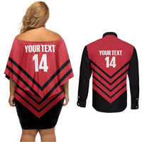 Hekari Papua New Guinea Football Custom Couples Matching Off Shoulder Short Dress and Long Sleeve Button Shirt Go PNG Red Army LT14 - Polynesian Pride