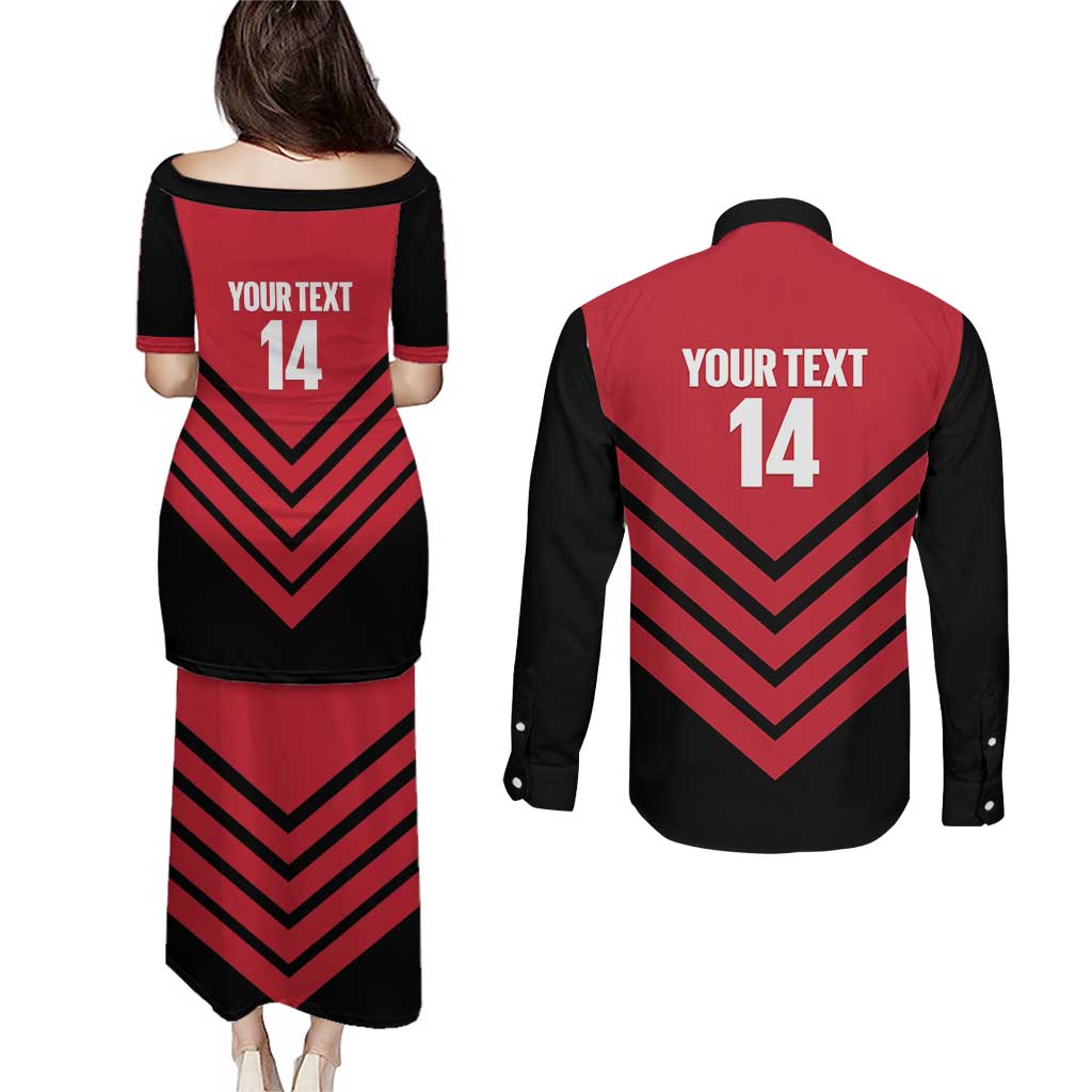 Hekari Papua New Guinea Football Custom Couples Matching Puletasi and Long Sleeve Button Shirt Go PNG Red Army LT14 - Polynesian Pride