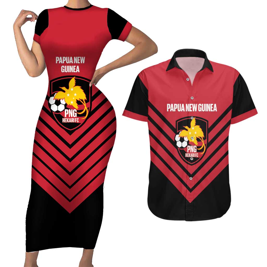 Hekari Papua New Guinea Football Custom Couples Matching Short Sleeve Bodycon Dress and Hawaiian Shirt Go PNG Red Army