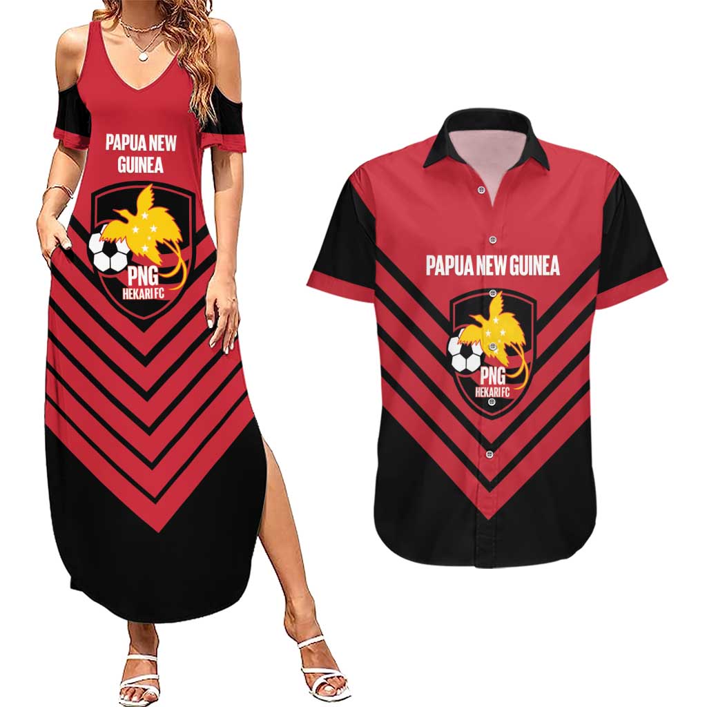 Hekari Papua New Guinea Football Custom Couples Matching Summer Maxi Dress and Hawaiian Shirt Go PNG Red Army LT14 Red - Polynesian Pride
