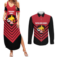 Hekari Papua New Guinea Football Custom Couples Matching Summer Maxi Dress and Long Sleeve Button Shirt Go PNG Red Army LT14 Red - Polynesian Pride