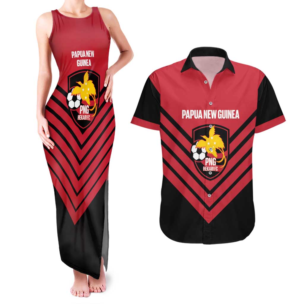 Hekari Papua New Guinea Football Custom Couples Matching Tank Maxi Dress and Hawaiian Shirt Go PNG Red Army LT14 Red - Polynesian Pride