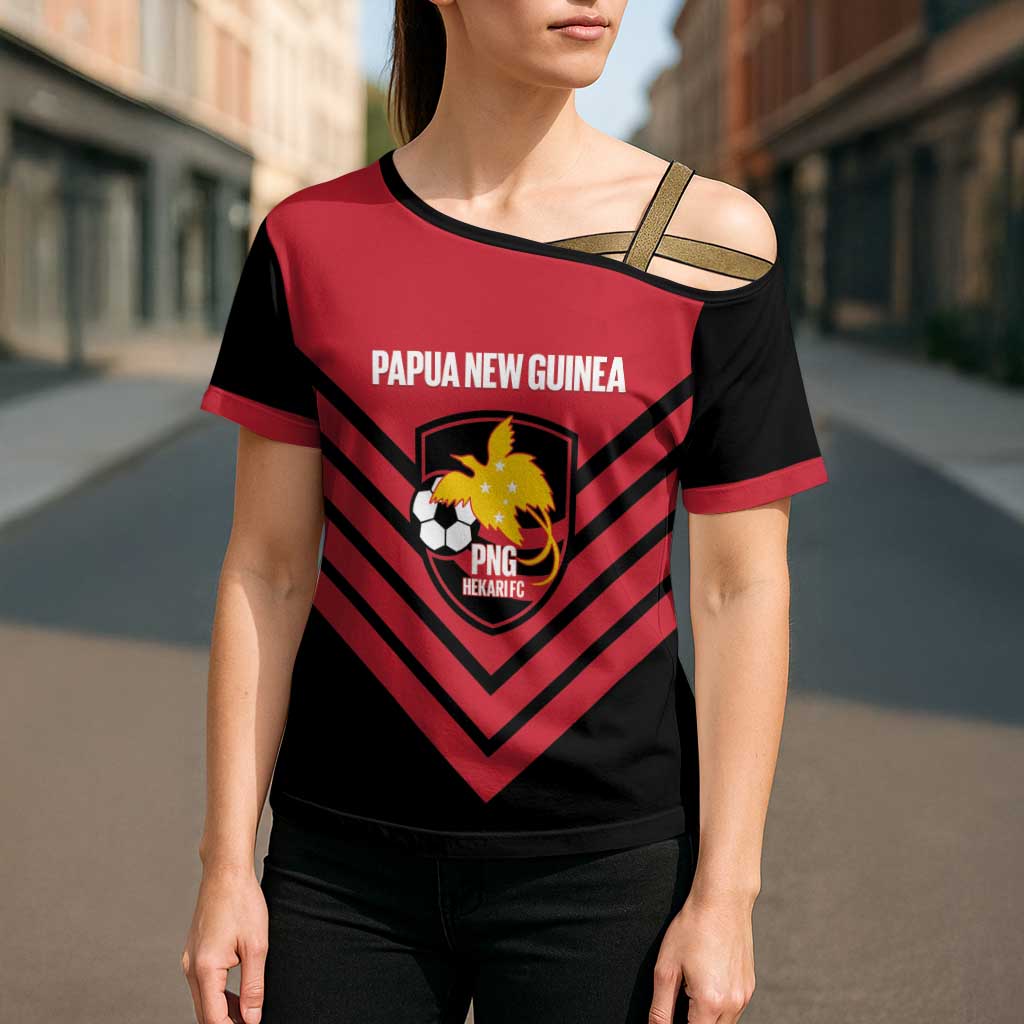 Hekari Papua New Guinea Football Custom Cross Shoulder Shirt Go PNG Red Army LT14 - Polynesian Pride