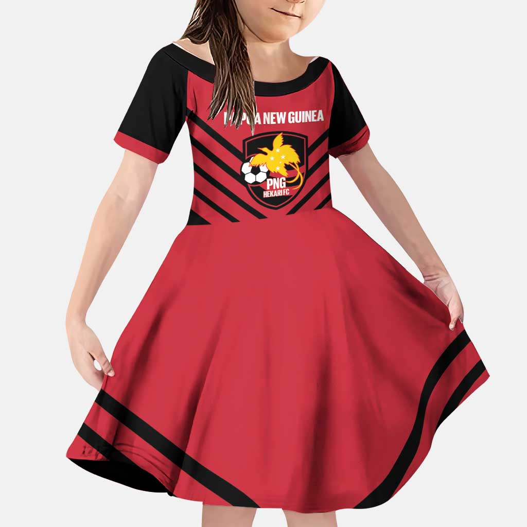 Hekari Papua New Guinea Football Custom Family Matching Long Sleeve Bodycon Dress and Hawaiian Shirt Go PNG Red Army LT14 Daughter's Dress Red - Polynesian Pride