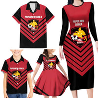 Hekari Papua New Guinea Football Custom Family Matching Long Sleeve Bodycon Dress and Hawaiian Shirt Go PNG Red Army LT14 - Polynesian Pride