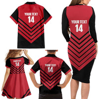 Hekari Papua New Guinea Football Custom Family Matching Long Sleeve Bodycon Dress and Hawaiian Shirt Go PNG Red Army LT14 - Polynesian Pride