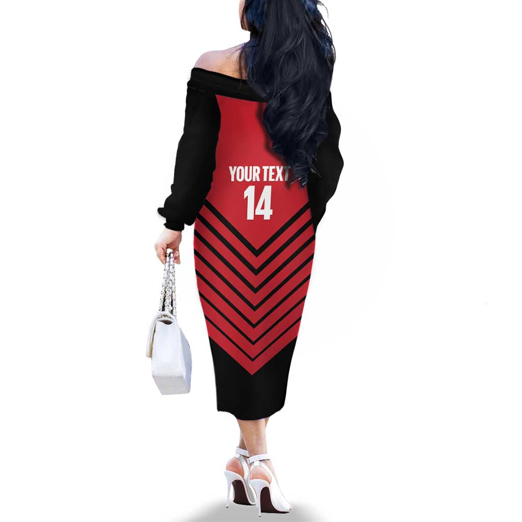 Hekari Papua New Guinea Football Custom Family Matching Off The Shoulder Long Sleeve Dress and Hawaiian Shirt Go PNG Red Army LT14 - Polynesian Pride