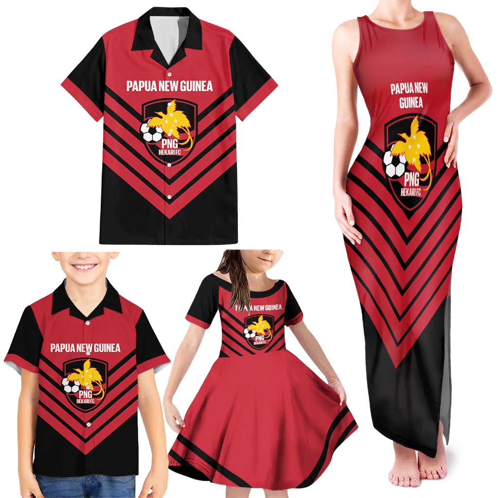 Hekari Papua New Guinea Football Custom Family Matching Tank Maxi Dress and Hawaiian Shirt Go PNG Red Army