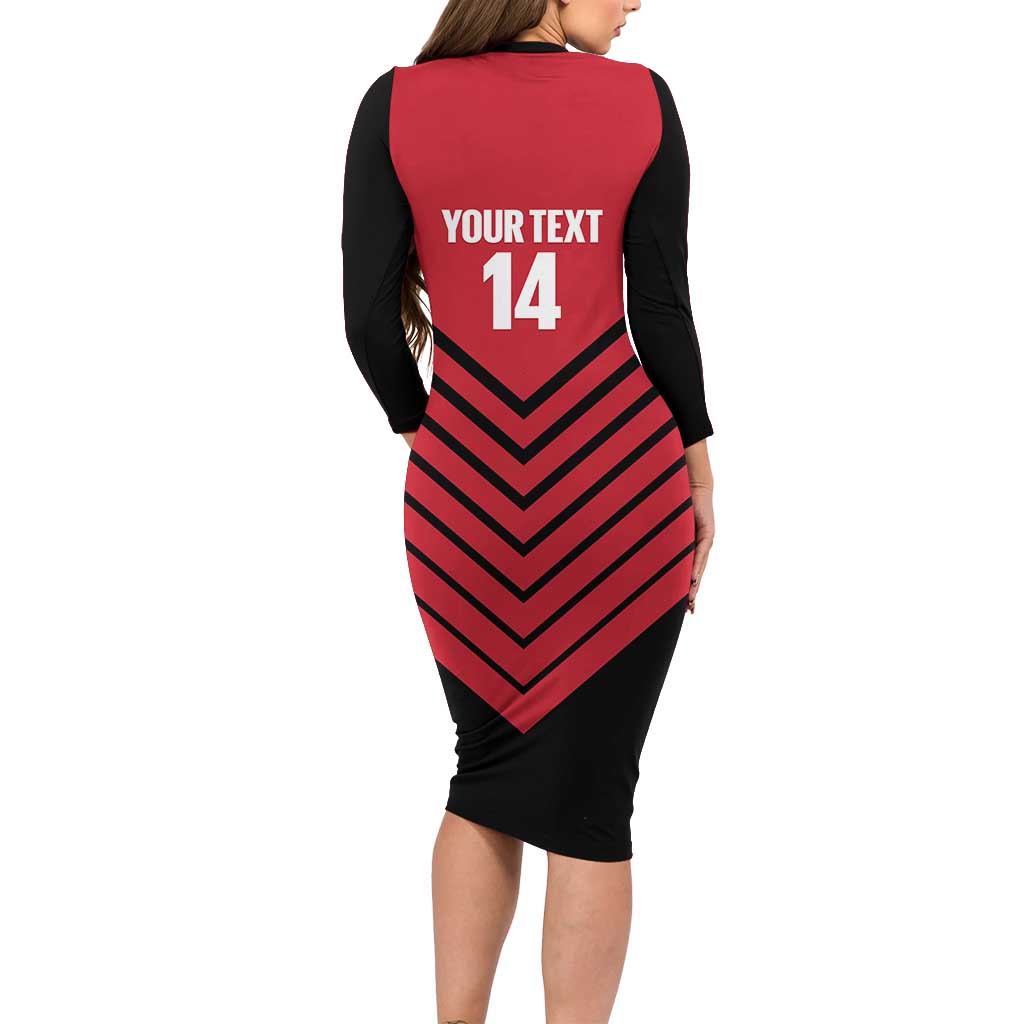Hekari Papua New Guinea Football Custom Long Sleeve Bodycon Dress Go PNG Red Army LT14 - Polynesian Pride