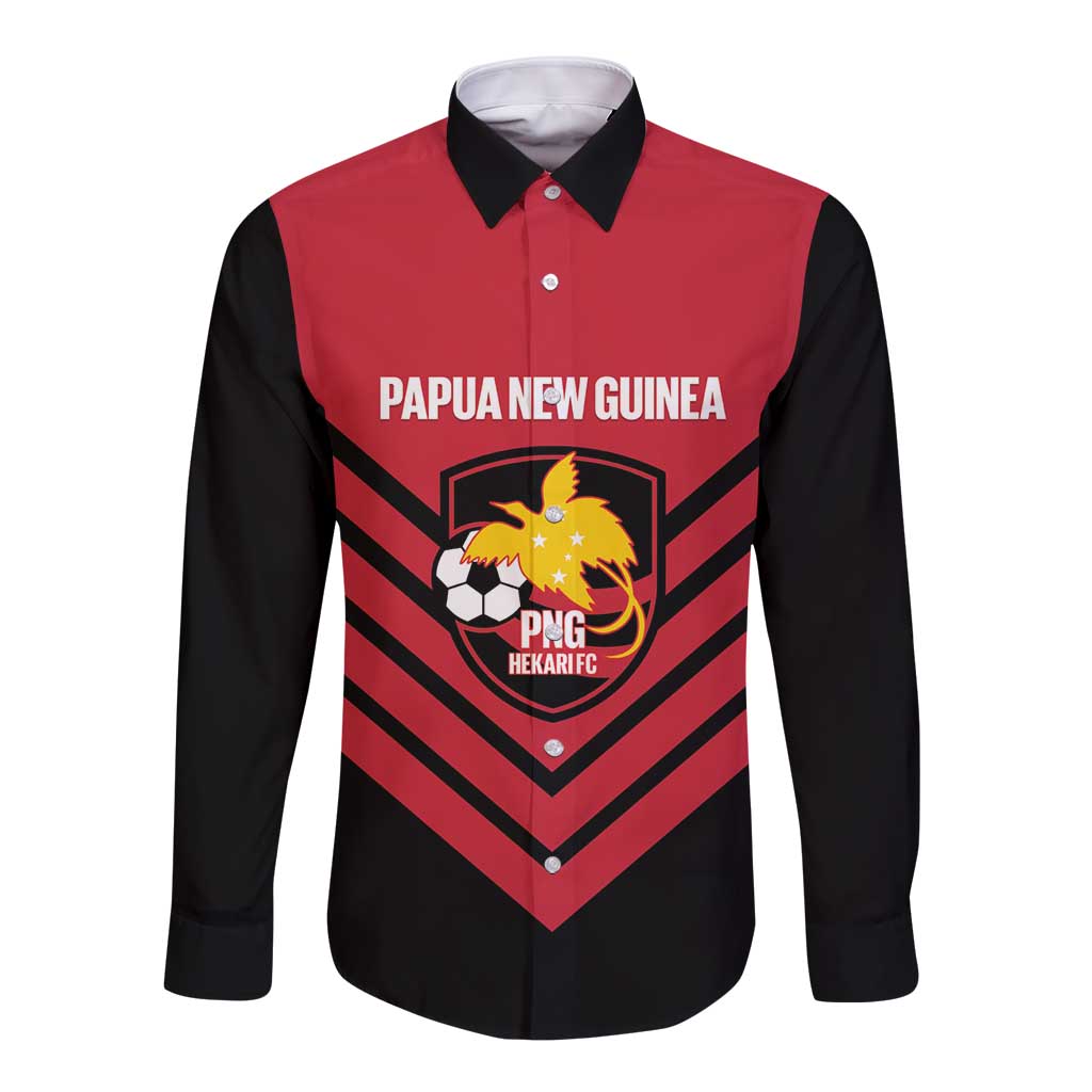 Hekari Papua New Guinea Football Custom Long Sleeve Button Shirt Go PNG Red Army LT14 Unisex Red - Polynesian Pride
