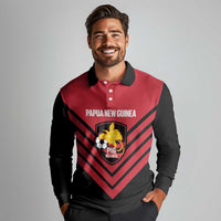 Hekari Papua New Guinea Football Custom Long Sleeve Polo Shirt Go PNG Red Army LT14 - Polynesian Pride