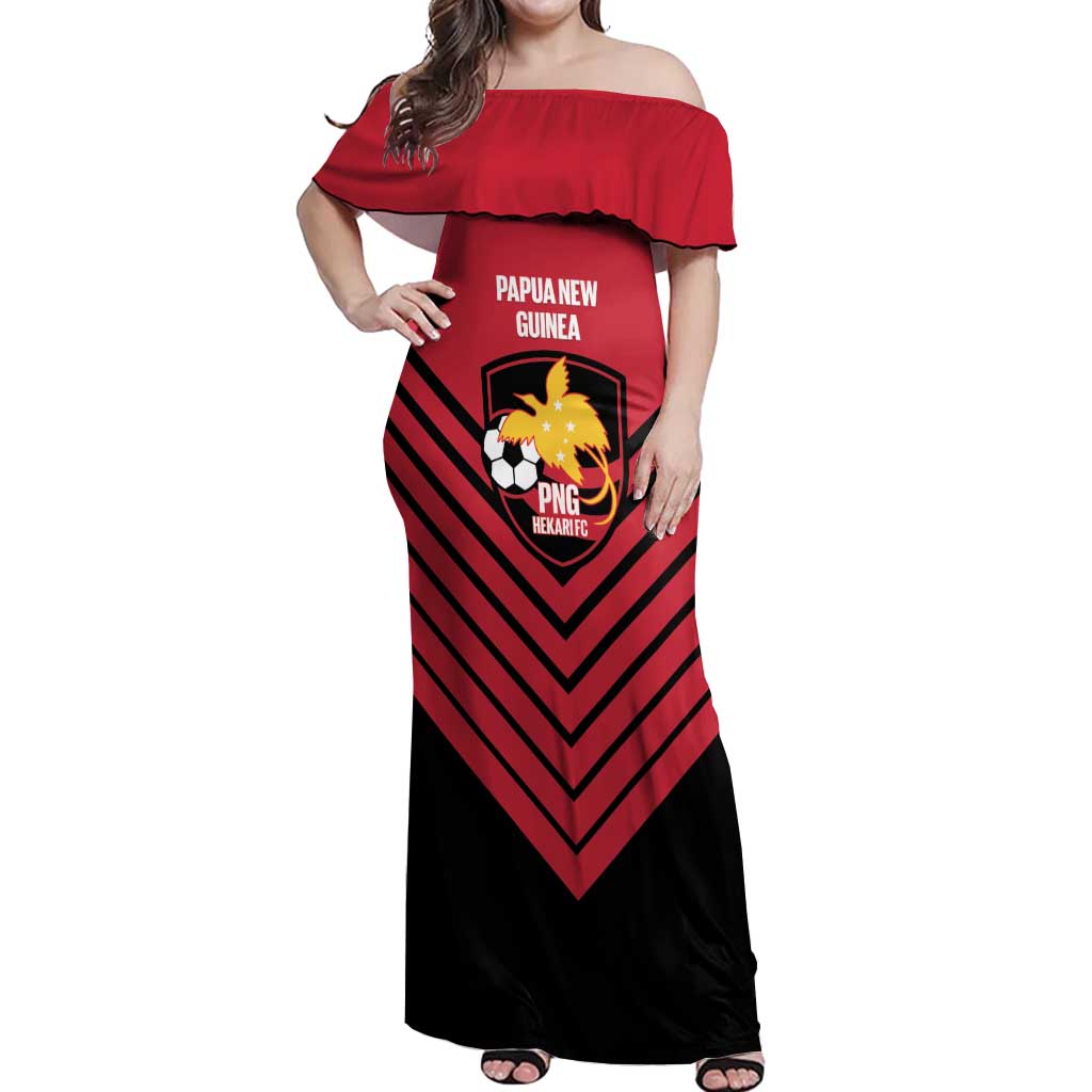 Hekari Papua New Guinea Football Custom Off Shoulder Maxi Dress Go PNG Red Army