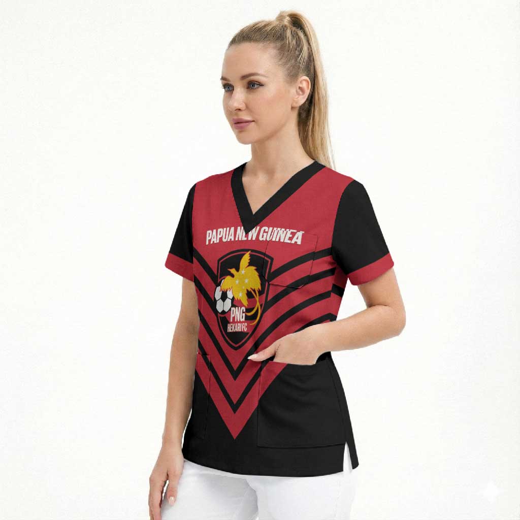 Hekari Papua New Guinea Football Custom Scrub Top Go PNG Red Army