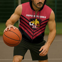 Hekari Papua New Guinea Football Custom Sleeveless Zip Hoodie Go PNG Red Army LT14 - Polynesian Pride