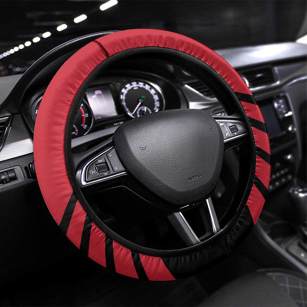 Hekari Papua New Guinea Football Steering Wheel Cover Go PNG Red Army LT14 Universal Fit Red - Polynesian Pride