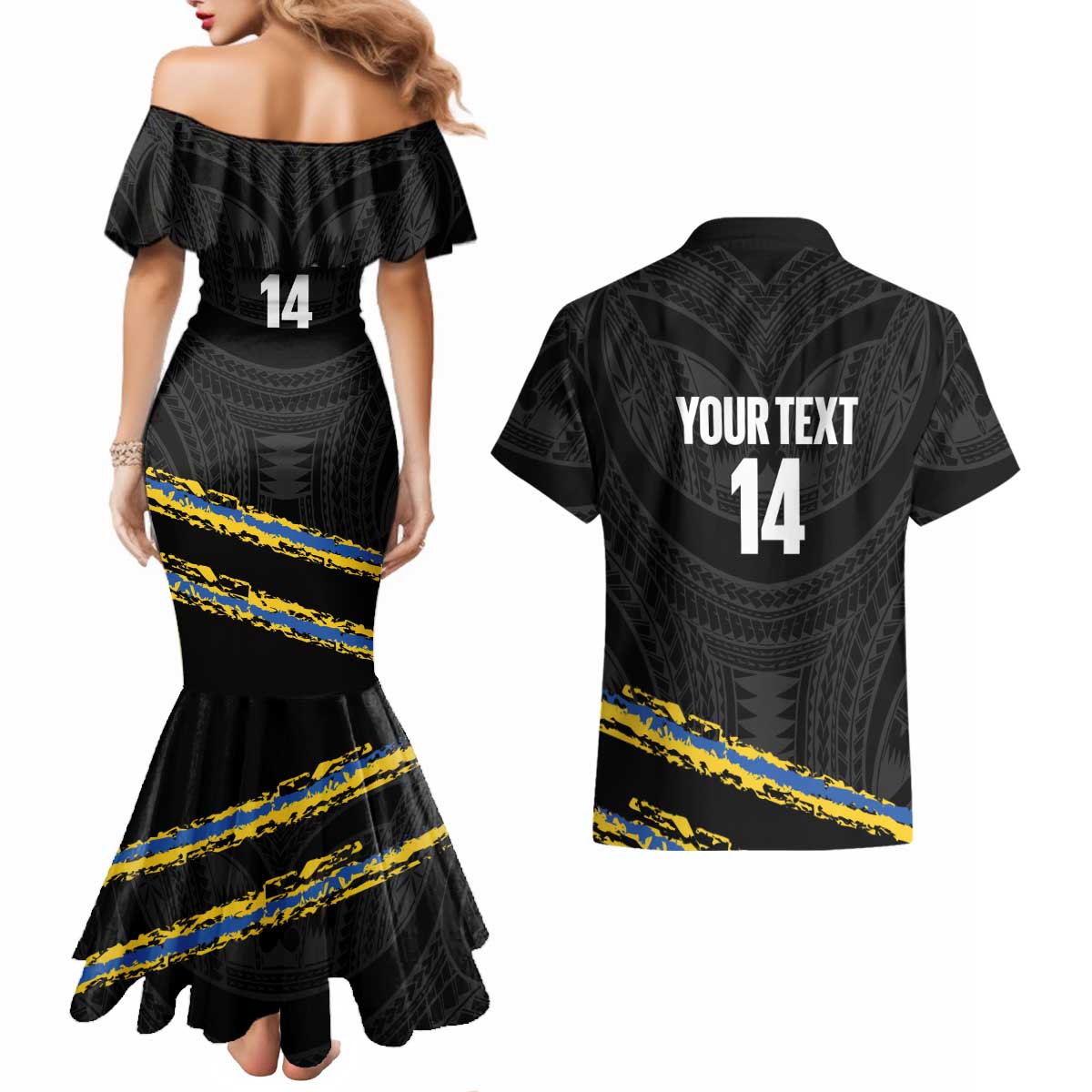 Kings Solomon Islands Football Custom Couples Matching Mermaid Dress and Hawaiian Shirt Come On Solomons Polynesian Grunge Style LT14 - Polynesian Pride