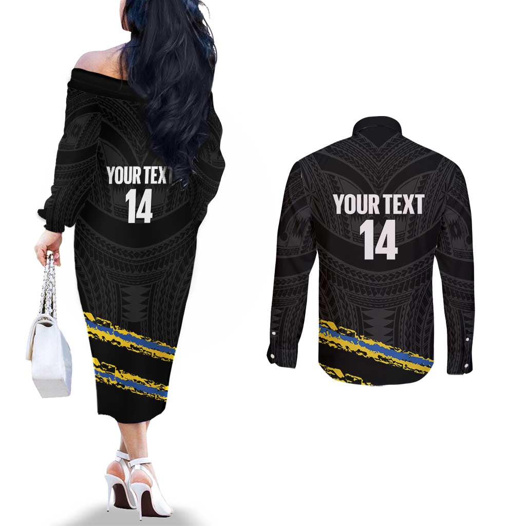 Kings Solomon Islands Football Custom Couples Matching Off The Shoulder Long Sleeve Dress and Long Sleeve Button Shirt Come On Solomons Polynesian Grunge Style LT14 - Polynesian Pride